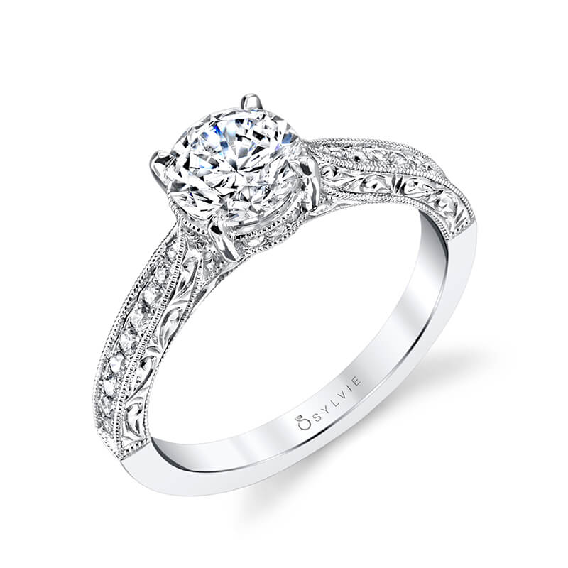 Sylvie 14K White Gold Vintage Style Solitaire Engagement Ring