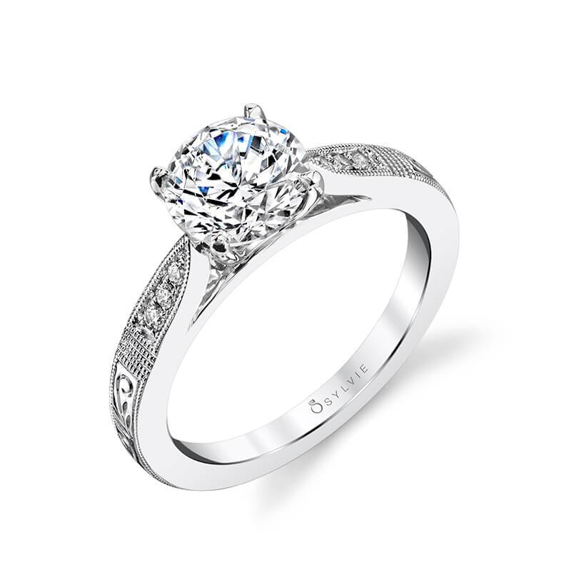 Sylvie "Holly" Hand Engraved Solitaire Engagement Ring S1386