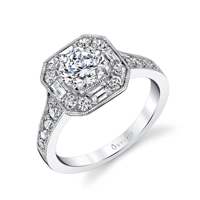 Sylvie "Flora" Vintage Engagement Ring with Floral Inspired Halo
