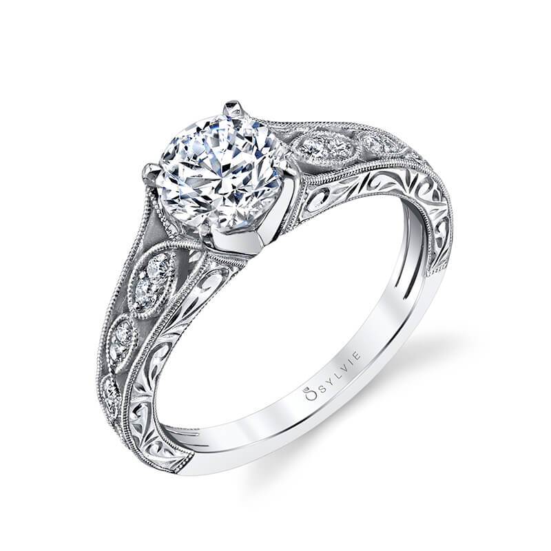 Sylvie Justeen - Hand Engraved Vintage Inspired Engagement Ring S1414