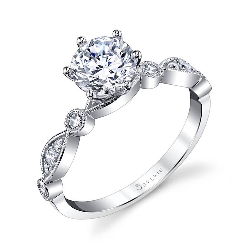 Sylvie Platinum "Charmánt" Solitaire Engagement Ring with Vintage Inspired Design