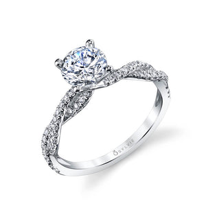 Sylvie 14K White Gold "Leána" Engagement Ring with Intertwined Diamond Shank