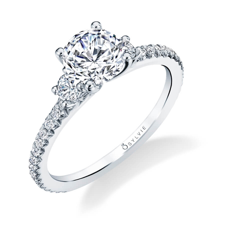 Sylvie 14K White Gold "Eloise" Three Stone Engagement Ring - S1702S