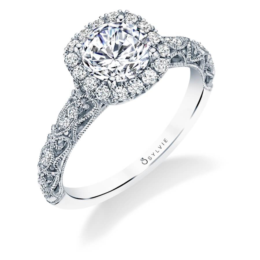 Sylvie "Lorelei" Cushion Halo Vintage Inspired Engagement Ring S1730