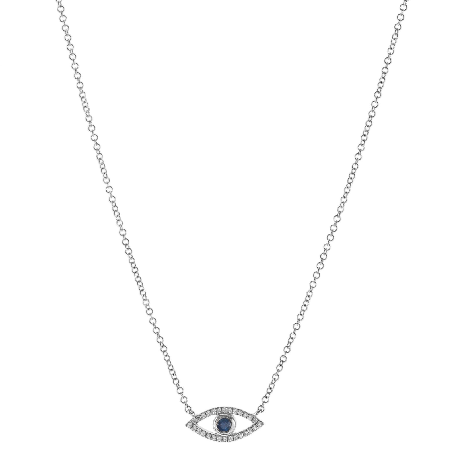 14K White Gold Evil Eye Diamond & Sapphire Necklace