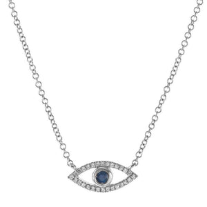 14K White Gold Evil Eye Diamond & Sapphire Necklace