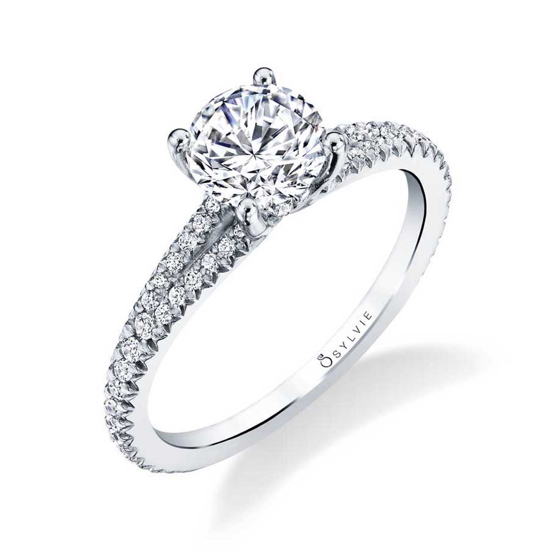 Sylvie 14K White Gold Classic Split Shank Engagement "Romane" Ring