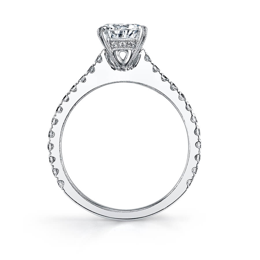 Sylvie 18K White Gold Diamond Engagement Ring with Diamond Encrusted Head
