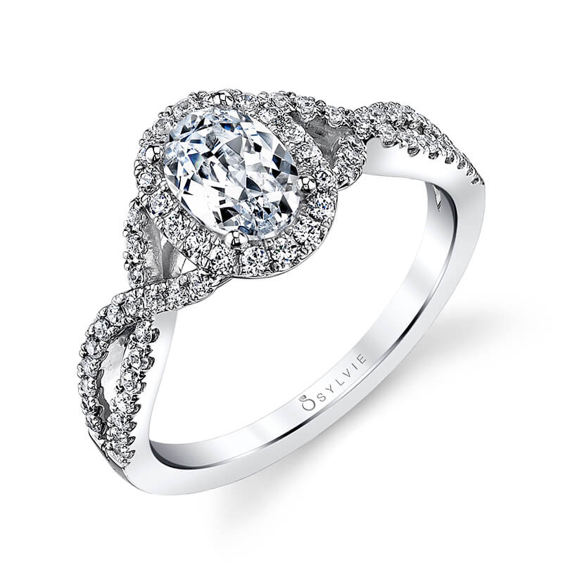 Sylvie 14K White Gold "Jocelina" Oval Shape Spiral Diamond Engagement Ring - SY260