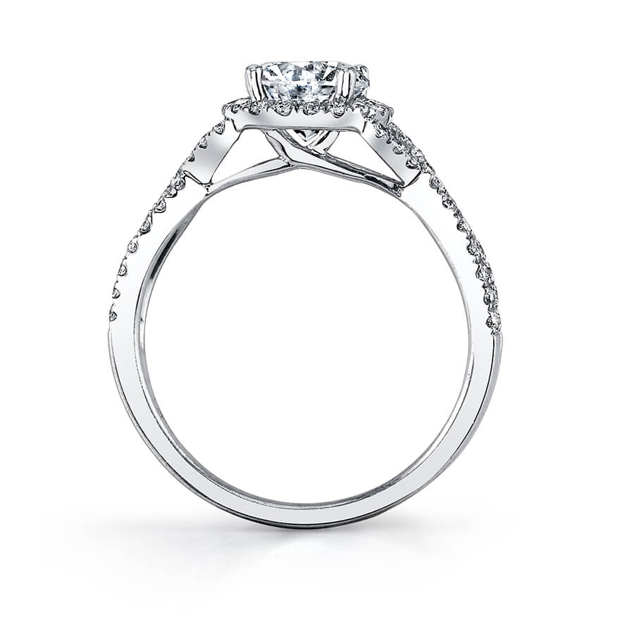 Sylvie 18K White Gold Twist Design Diamond Halo Engagement Ring