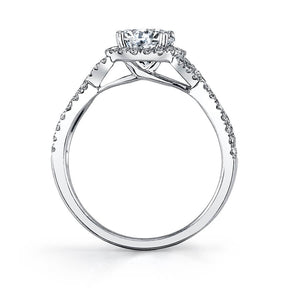 Sylvie 18K White Gold Twist Design Diamond Halo Engagement Ring
