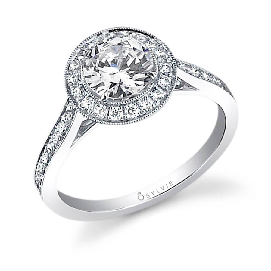 Sylvie Yvette - Classic Round Engagement Ring with Halo SY310