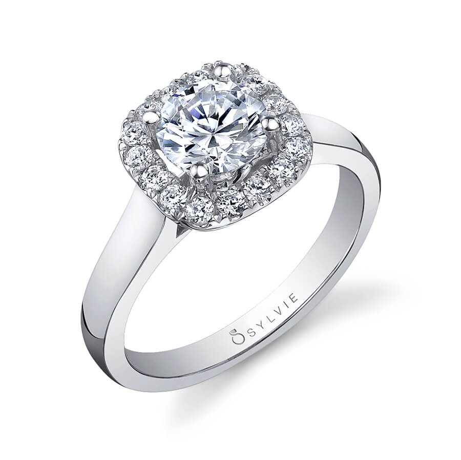 Sylvie 14K White Gold "Therese" Cushion Diamond Halo Engagement Ring