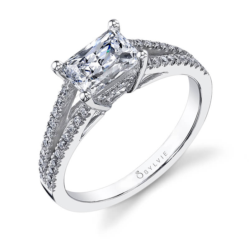 Sylvie 14K White Gold "Monique" Engagement Ring with Diamond Split Shank