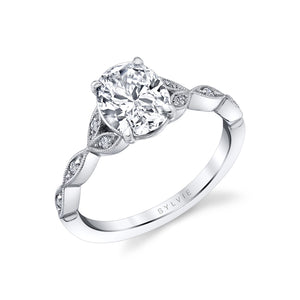 Sylvie 14K White Gold "Frederique" Vintage Inspired Diamond Engagement Ring